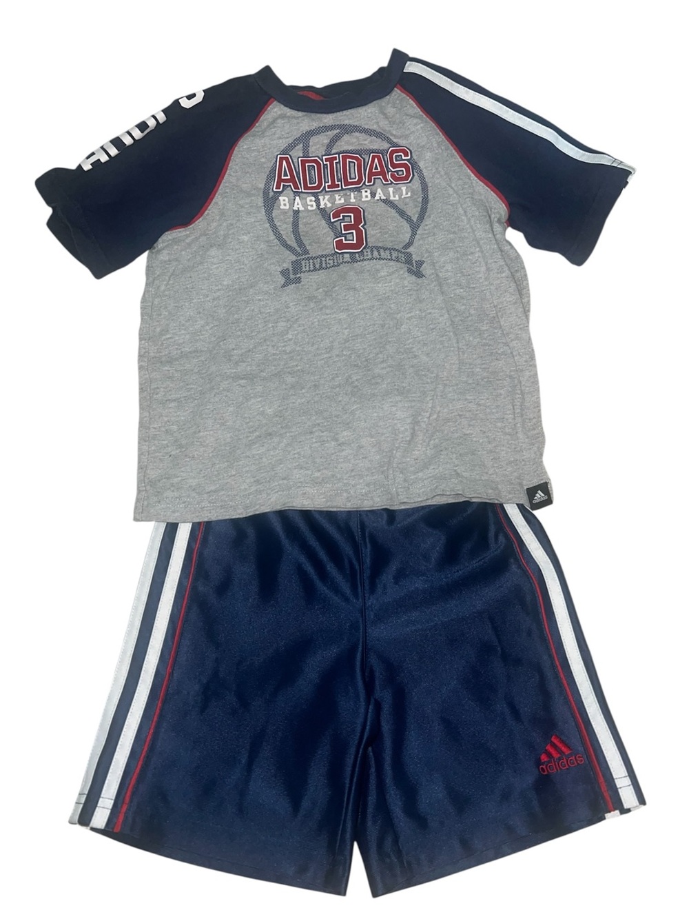 Adidas Boys' Grey & Navy Basketball Tee and Shorts Set